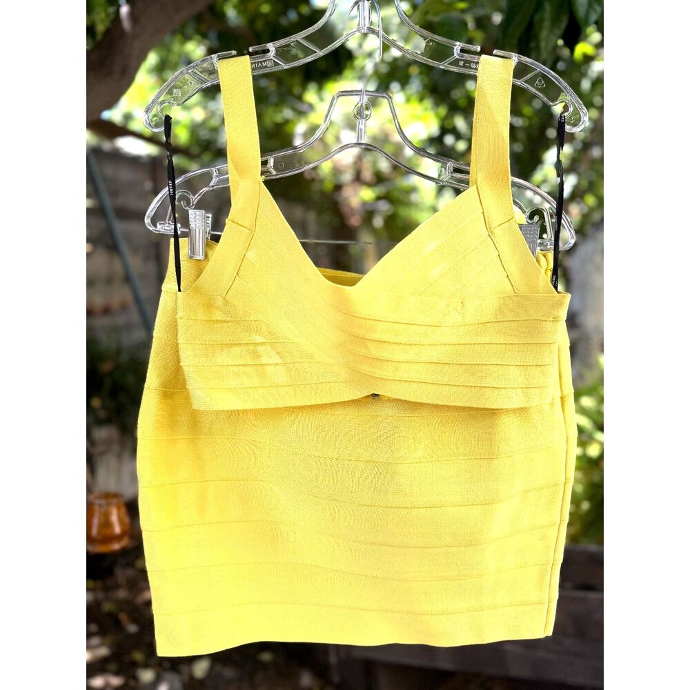 NWT Hervé Léger x Forever 21 Lemon Yellow Bandage Sleeveless V Crop Top Size L